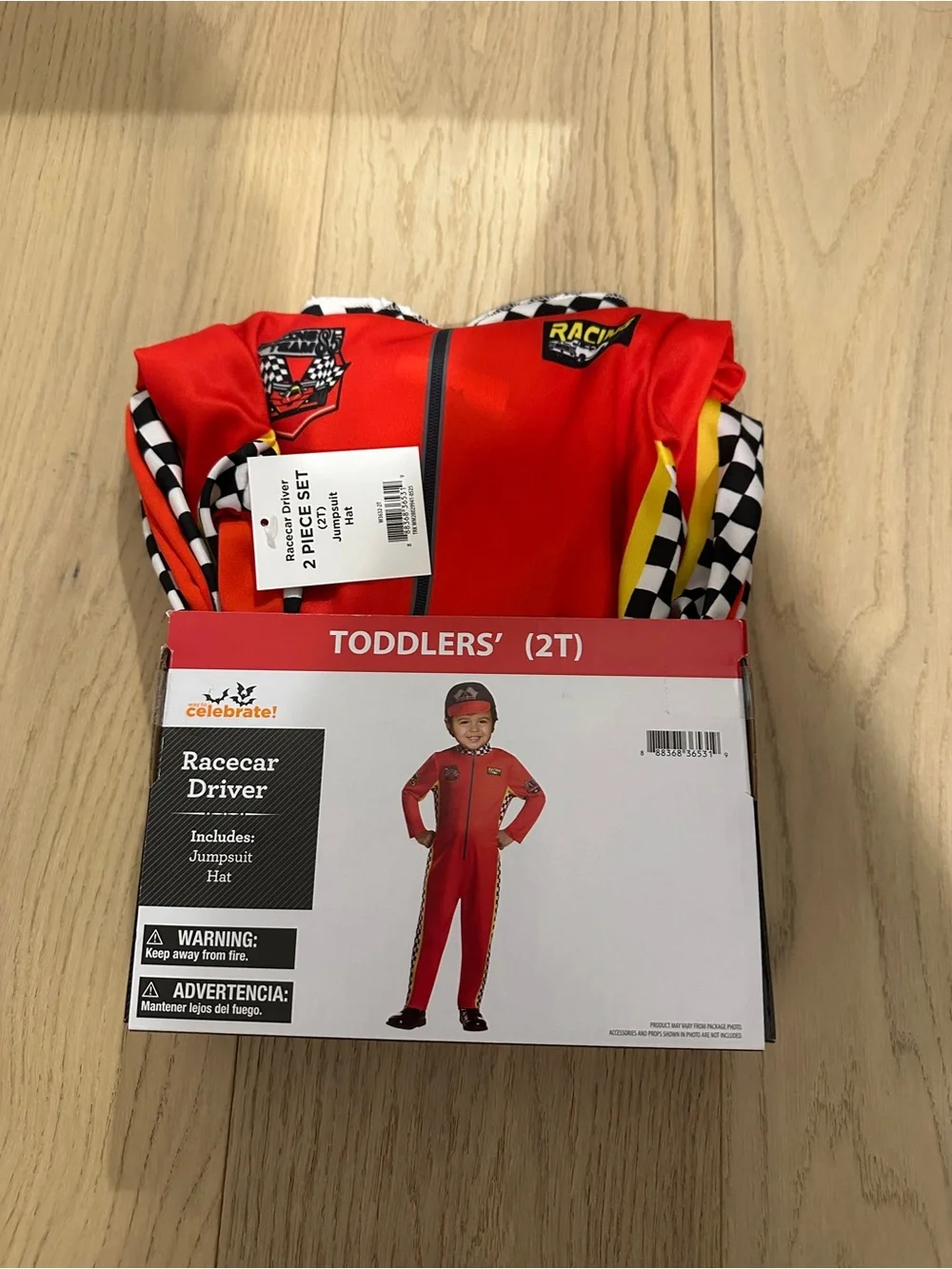 Red Toddler 2 piece Racecar Driver Costume with Black-and-White Checkered Trim